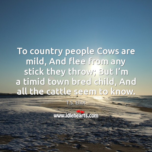 To country people Cows are mild, And flee from any stick they T.S. Eliot Picture Quote