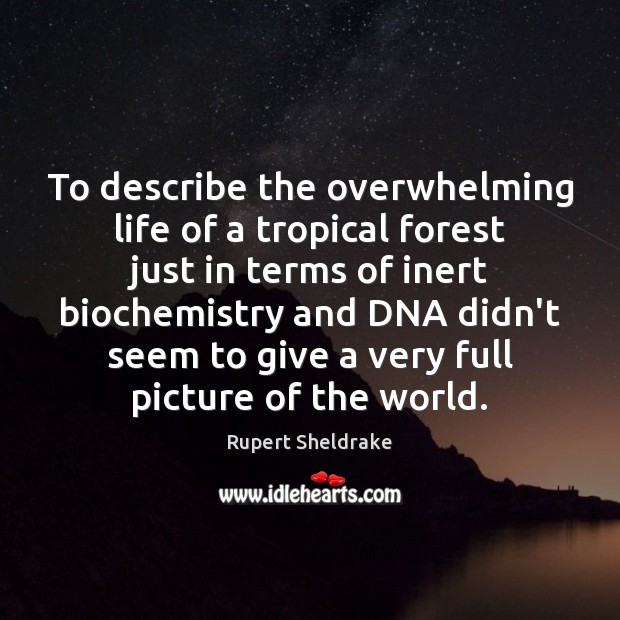 To describe the overwhelming life of a tropical forest just in terms Rupert Sheldrake Picture Quote