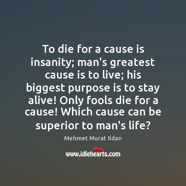To die for a cause is insanity; man’s greatest cause is to Mehmet Murat Ildan Picture Quote