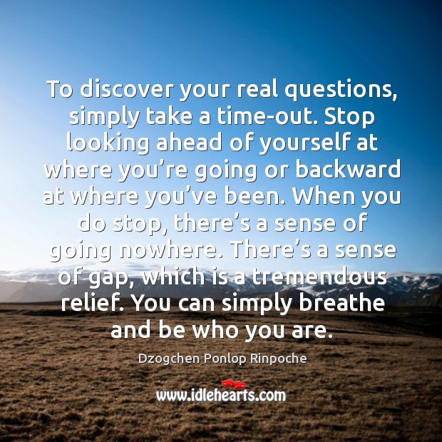 To discover your real questions, simply take a time-out. Stop looking ahead Dzogchen Ponlop Rinpoche Picture Quote