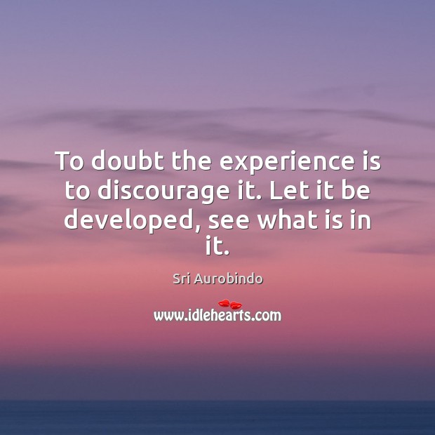 To doubt the experience is to discourage it. Let it be developed, see what is in it. Image