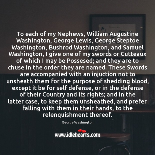 To each of my Nephews, William Augustine Washington, George Lewis, George Steptoe George Washington Picture Quote