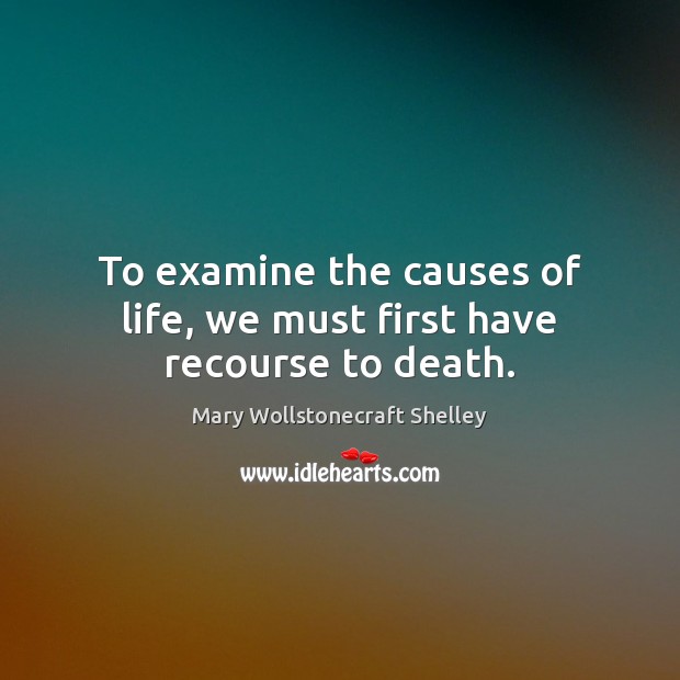 To examine the causes of life, we must first have recourse to death. Mary Wollstonecraft Shelley Picture Quote