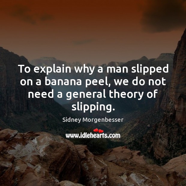 To explain why a man slipped on a banana peel, we do Sidney Morgenbesser Picture Quote