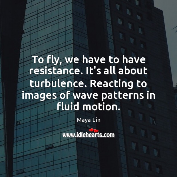 To fly, we have to have resistance. It’s all about turbulence. Reacting Maya Lin Picture Quote