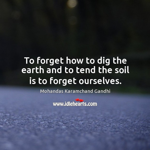 To forget how to dig the earth and to tend the soil is to forget ourselves. Mohandas Karamchand Gandhi Picture Quote