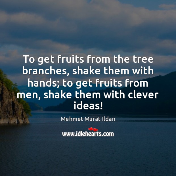 To get fruits from the tree branches, shake them with hands; to Image