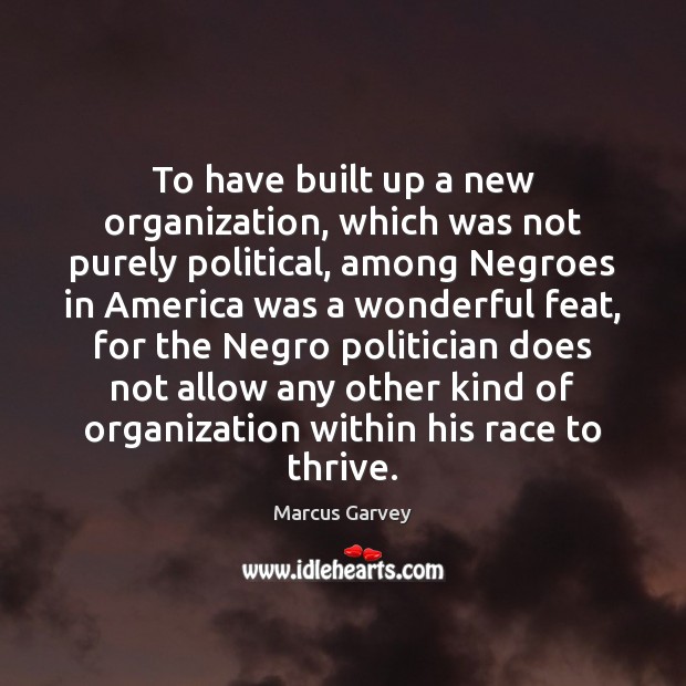 To have built up a new organization, which was not purely political, Marcus Garvey Picture Quote