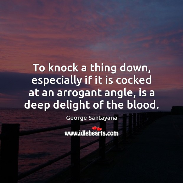 To knock a thing down, especially if it is cocked at an George Santayana Picture Quote