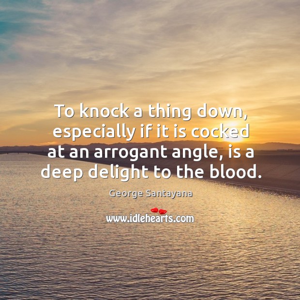 To knock a thing down, especially if it is cocked at an arrogant angle, is a deep delight to the blood. George Santayana Picture Quote