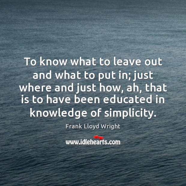 To know what to leave out and what to put in; just Frank Lloyd Wright Picture Quote