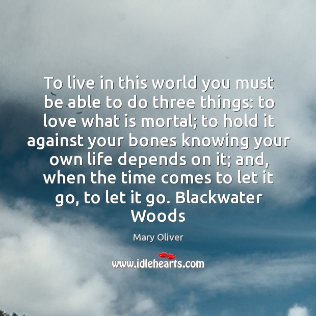 To live in this world you must be able to do three things: to love what is mortal Mary Oliver Picture Quote