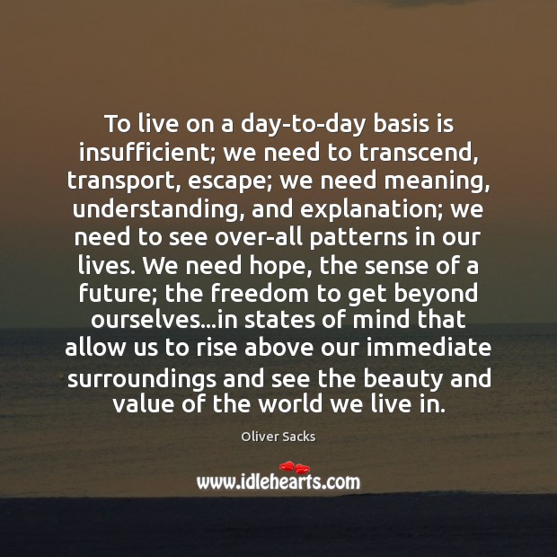 To live on a day-to-day basis is insufficient; we need to transcend, 