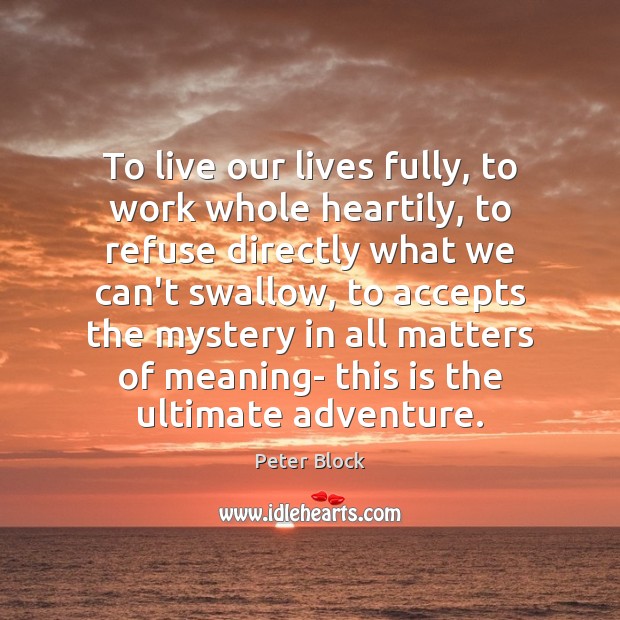 To live our lives fully, to work whole heartily, to refuse directly Peter Block Picture Quote