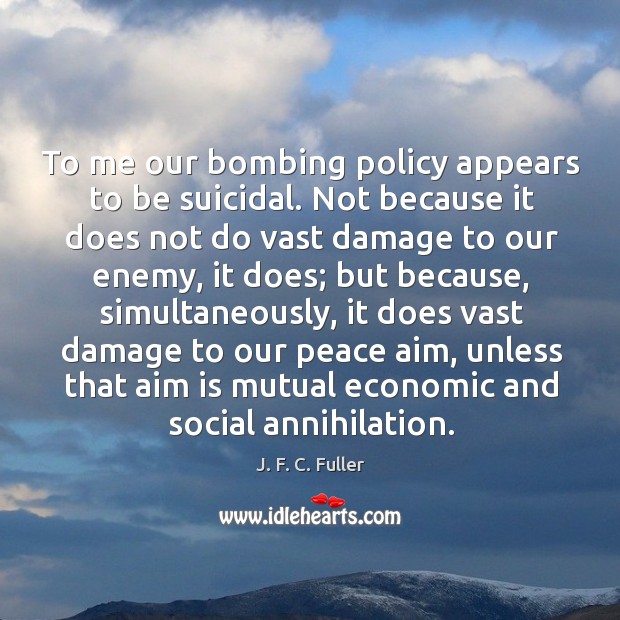 To me our bombing policy appears to be suicidal. Not because it does not do vast damage to our enemy J. F. C. Fuller Picture Quote