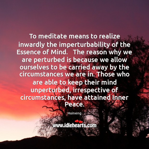 To meditate means to realize inwardly the imperturbability of the Essence of Realize Quotes Image