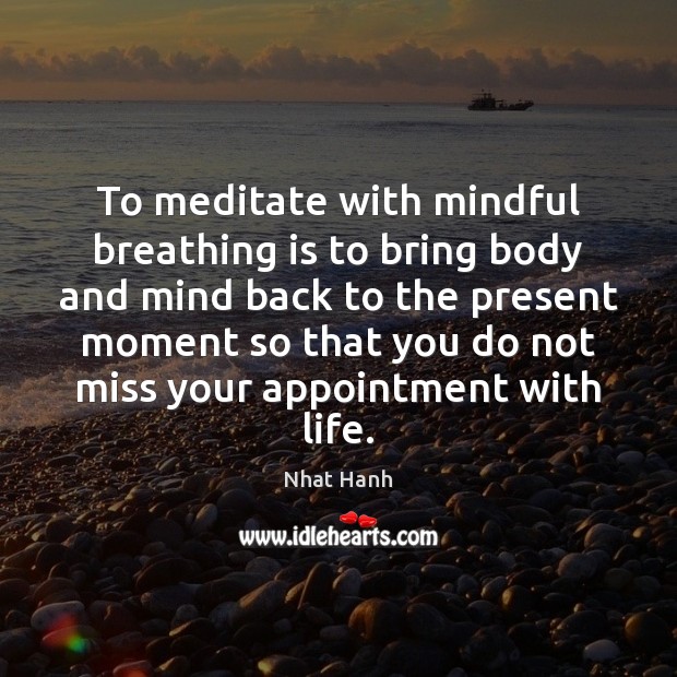 To meditate with mindful breathing is to bring body and mind back Nhat Hanh Picture Quote