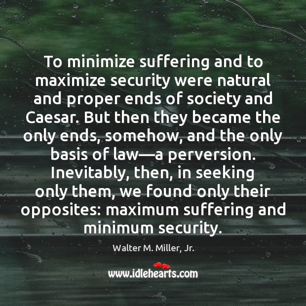 To minimize suffering and to maximize security were natural and proper ends Walter M. Miller, Jr. Picture Quote