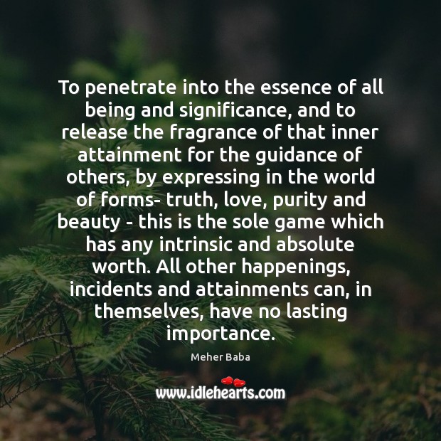 To penetrate into the essence of all being and significance, and to Meher Baba Picture Quote
