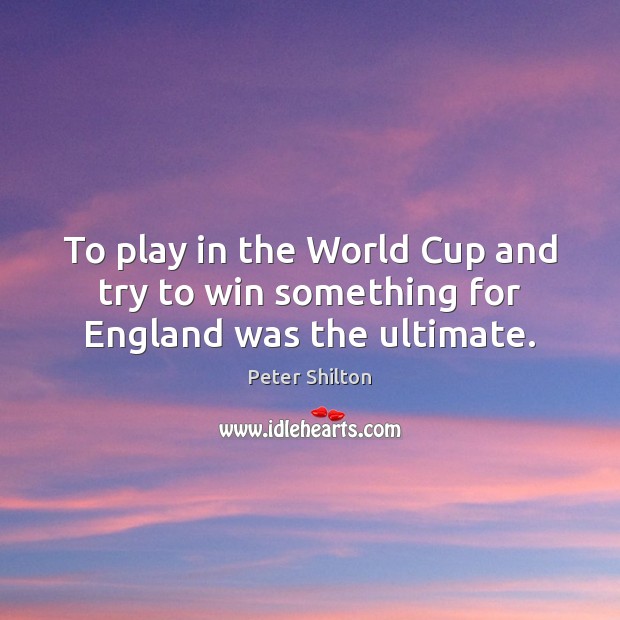 To play in the World Cup and try to win something for England was the ultimate. Peter Shilton Picture Quote