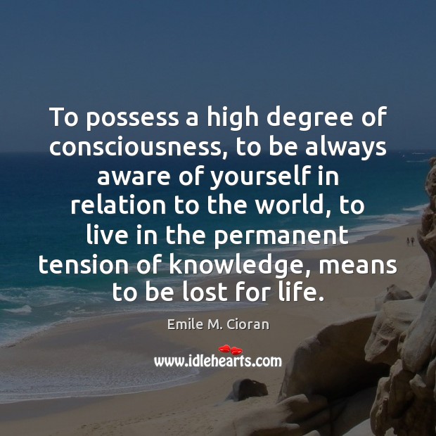 To possess a high degree of consciousness, to be always aware of Emile M. Cioran Picture Quote