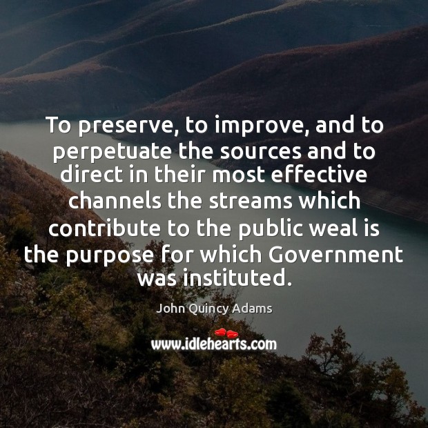 To preserve, to improve, and to perpetuate the sources and to direct John Quincy Adams Picture Quote