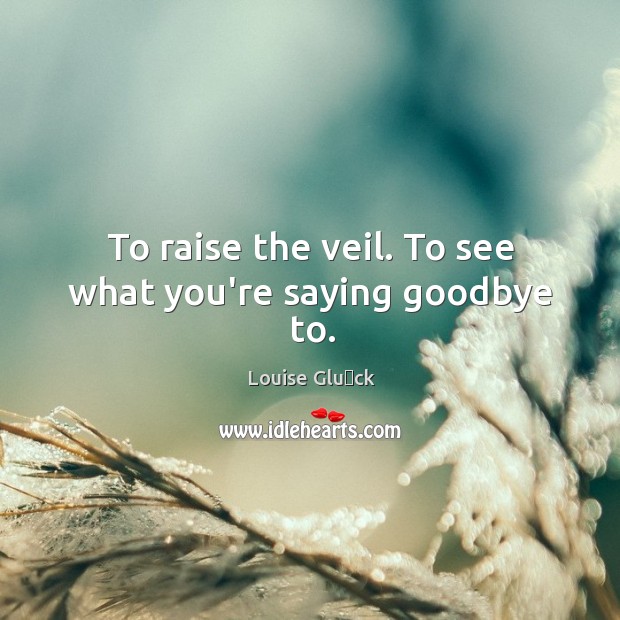 To raise the veil. To see what you’re saying goodbye to. Louise Glück Picture Quote