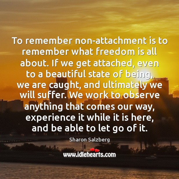 To remember non-attachment is to remember what freedom is all about. If Sharon Salzberg Picture Quote