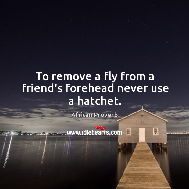 To remove a fly from a friend’s forehead never use a hatchet. Image