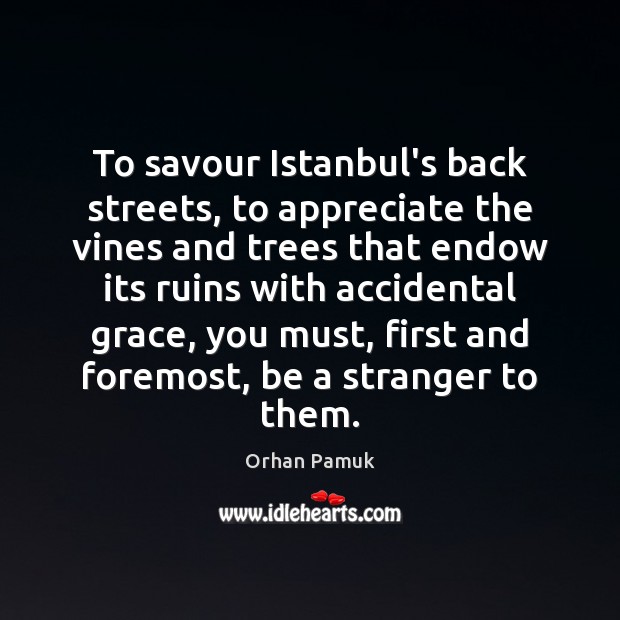 To savour Istanbul’s back streets, to appreciate the vines and trees that Orhan Pamuk Picture Quote