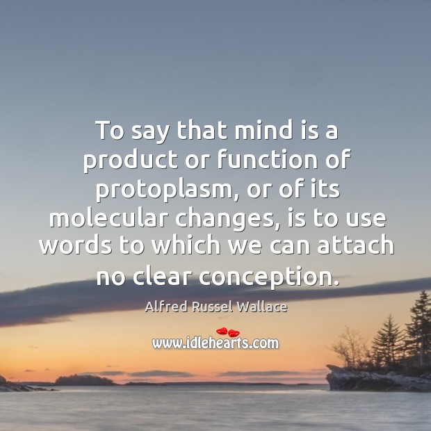To say that mind is a product or function of protoplasm, or of its molecular changes Alfred Russel Wallace Picture Quote