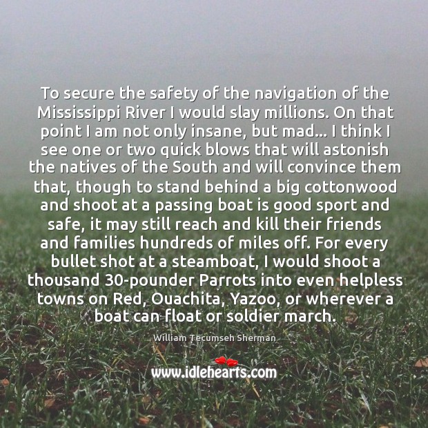 To secure the safety of the navigation of the Mississippi River I William Tecumseh Sherman Picture Quote