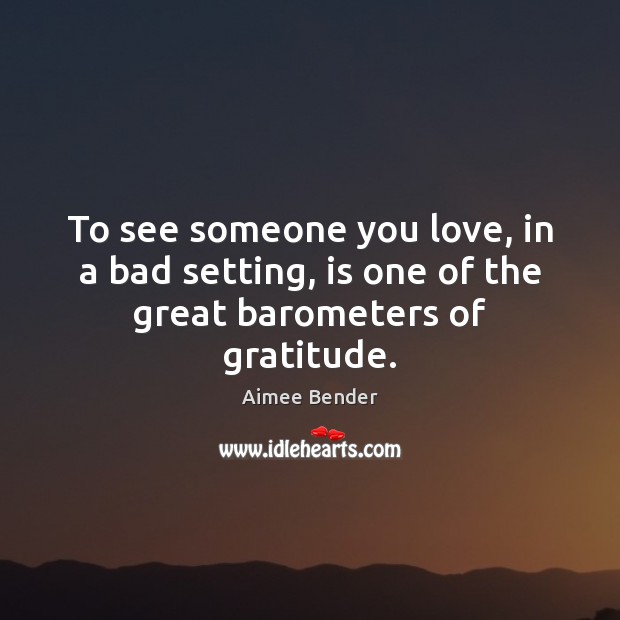 To see someone you love, in a bad setting, is one of the great barometers of gratitude. Aimee Bender Picture Quote