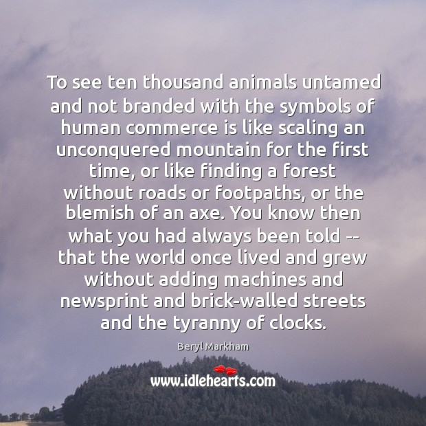 To see ten thousand animals untamed and not branded with the symbols Beryl Markham Picture Quote