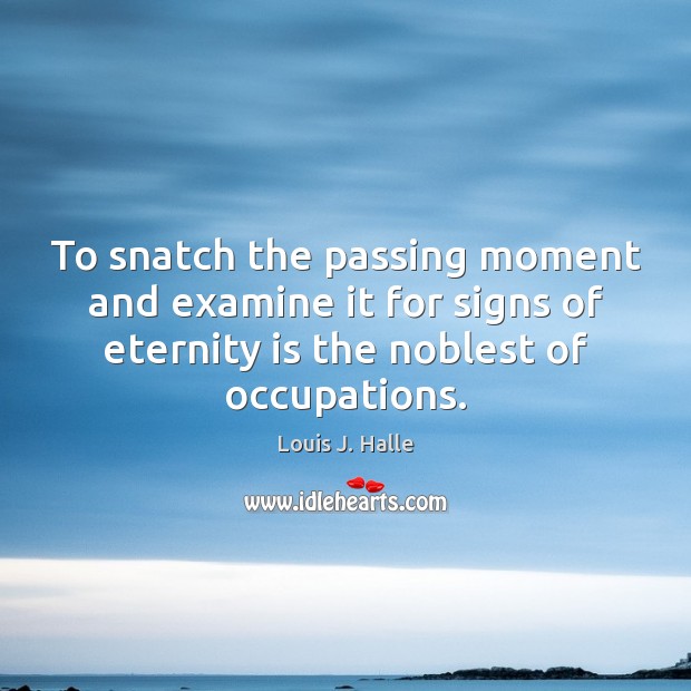 To snatch the passing moment and examine it for signs of eternity Louis J. Halle Picture Quote