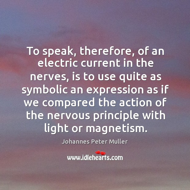 To speak, therefore, of an electric current in the nerves, is to use quite as symbolic an expression as if 