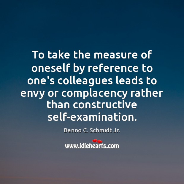 To take the measure of oneself by reference to one’s colleagues leads Benno C. Schmidt Jr. Picture Quote