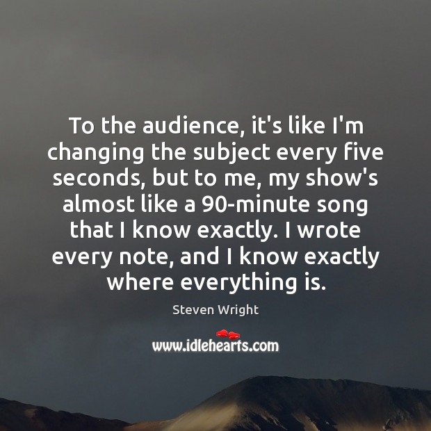 To the audience, it’s like I’m changing the subject every five seconds, Steven Wright Picture Quote