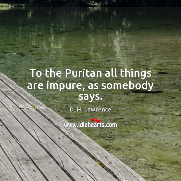 To the Puritan all things are impure, as somebody says. D. H. Lawrence Picture Quote