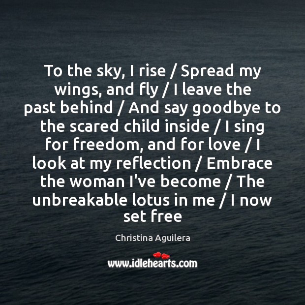 To the sky, I rise / Spread my wings, and fly / I leave Christina Aguilera Picture Quote
