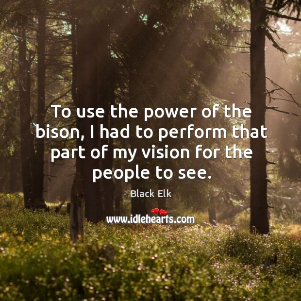 To use the power of the bison, I had to perform that part of my vision for the people to see. Black Elk Picture Quote