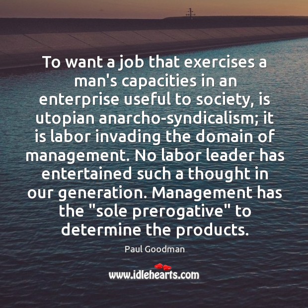 To want a job that exercises a man’s capacities in an enterprise Paul Goodman Picture Quote