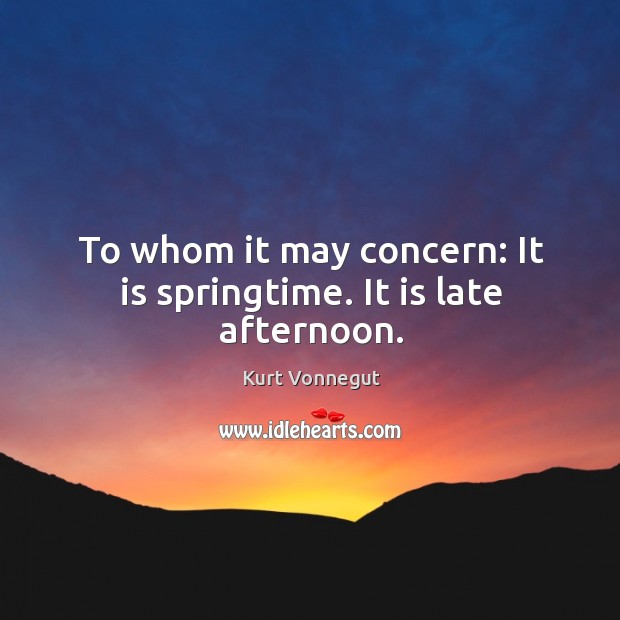 To whom it may concern: it is springtime. It is late afternoon. Image