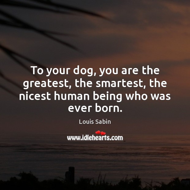To your dog, you are the greatest, the smartest, the nicest human being who was ever born. Louis Sabin Picture Quote