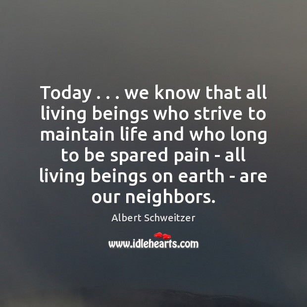 Today . . . we know that all living beings who strive to maintain life Albert Schweitzer Picture Quote