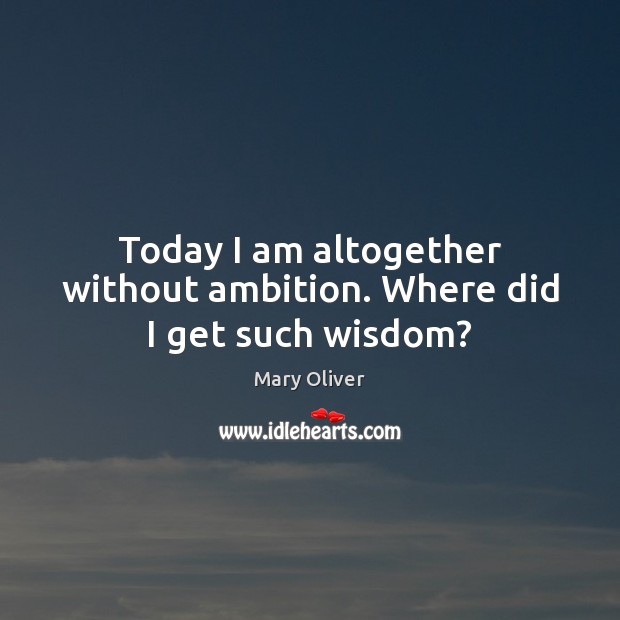 Today I am altogether without ambition. Where did I get such wisdom? Mary Oliver Picture Quote