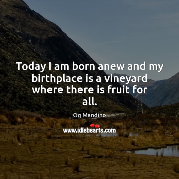 Today I am born anew and my birthplace is a vineyard where there is fruit for all. Og Mandino Picture Quote