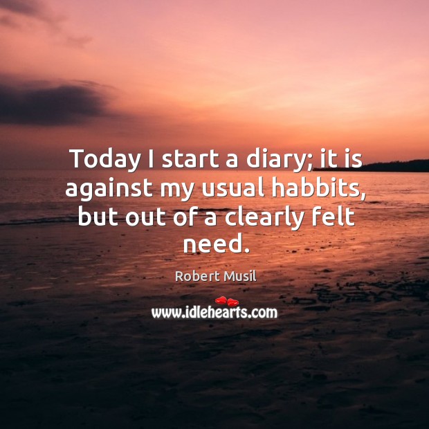 Today I start a diary; it is against my usual habbits, but out of a clearly felt need. Image