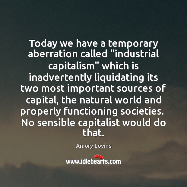 Today we have a temporary aberration called “industrial capitalism” which is inadvertently Amory Lovins Picture Quote