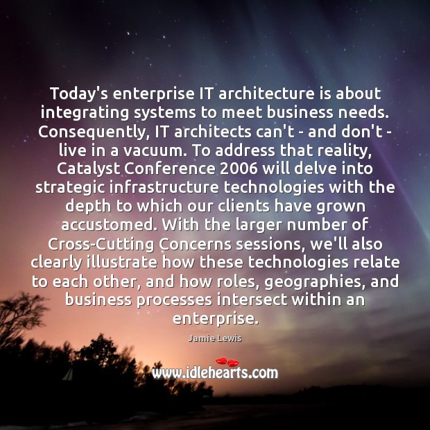 Today’s enterprise IT architecture is about integrating systems to meet business needs. Reality Quotes Image